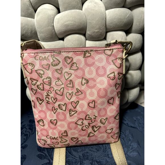 Coach 43758 Waverly Hearts Gold & Khaki PVC Crossbody Swingpack - Picture 2 of 14